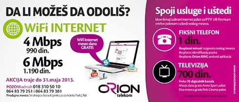 Orion Telekom WiFi Internet ponuda