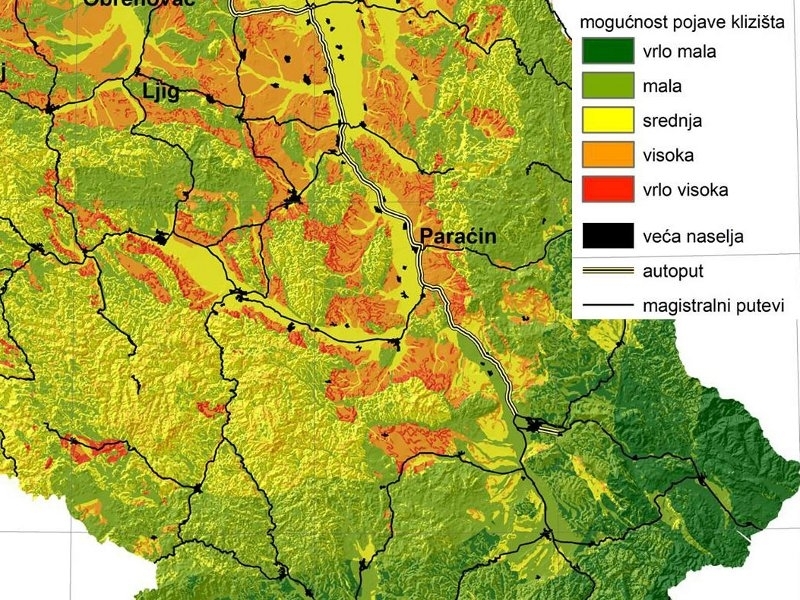 geoloska karta srbije Karta potencijalnih klizišta : Društvo : Južne vesti geoloska karta srbije