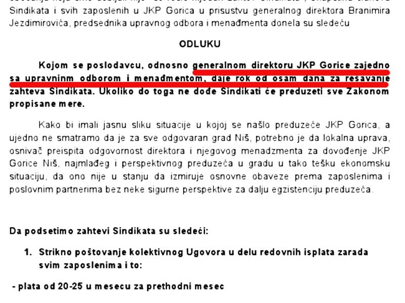 gorica zahtev sindikata