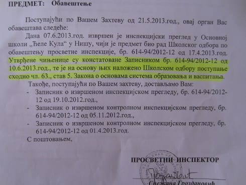 Inspekcija naložila smenu direktorke OŠ "Ćele kula" 3 smena