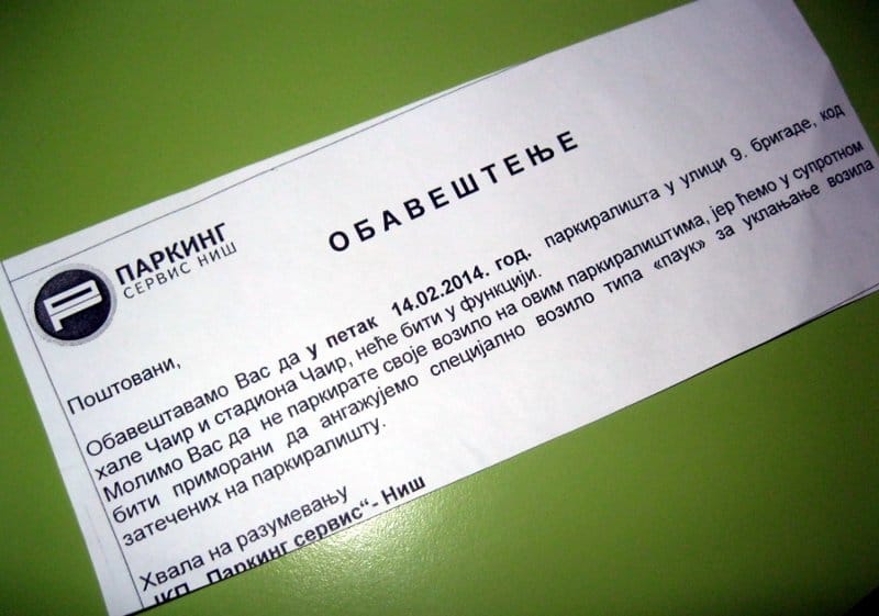 parking obavetsenje
