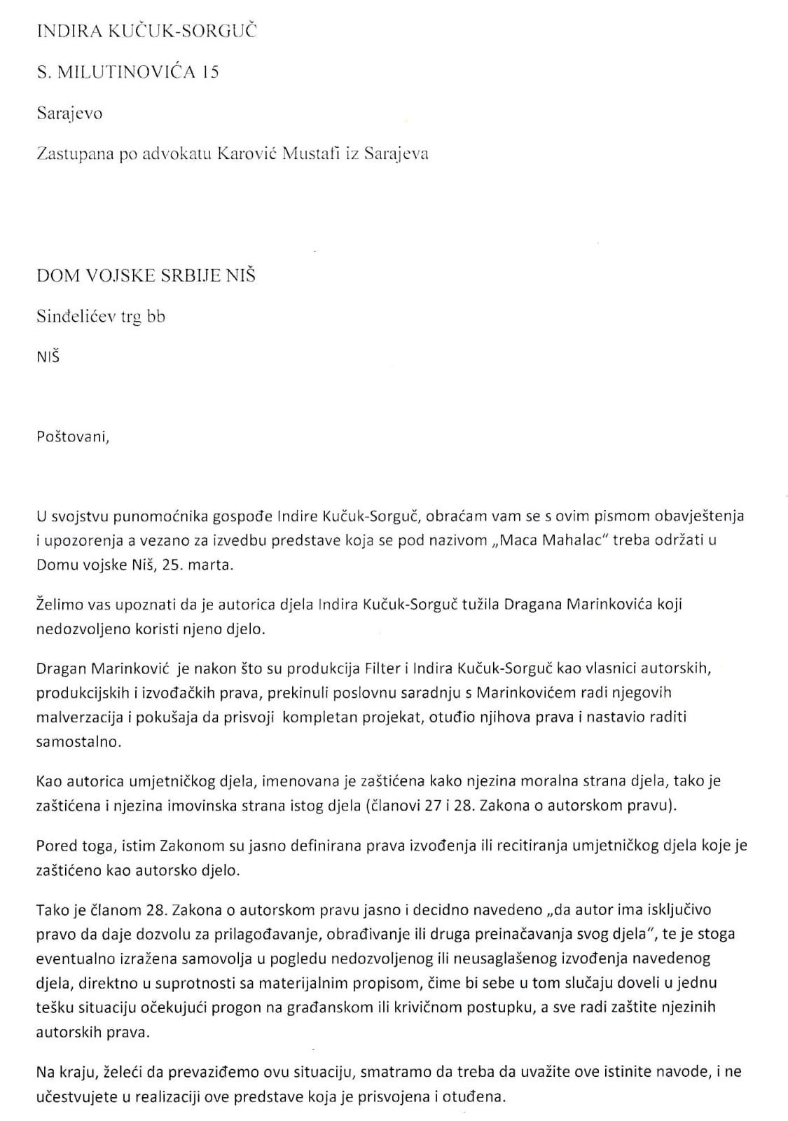 Obavestenje Domu vojske