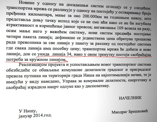 Gradski prevoz sporna odluka linija 34