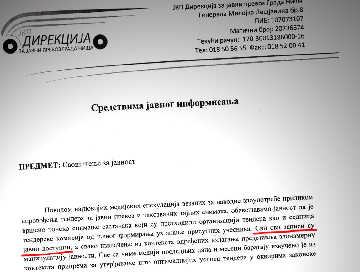 Saopstenje Direkcije novo