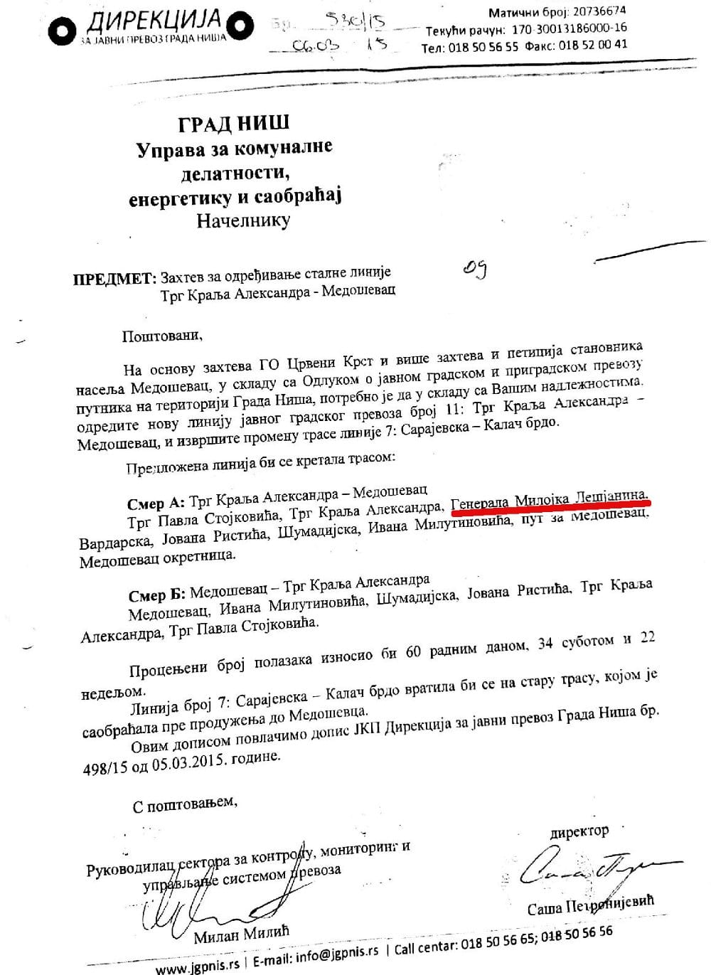 dokument Direkcija prevoz