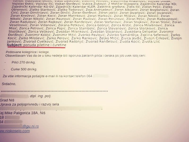 Prodaja živine sa službenog mejla u radno vreme 7 mejl pilici