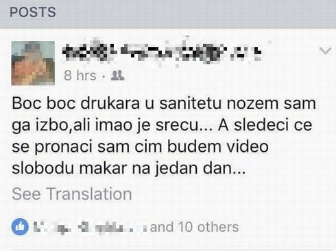 FB status osumnjicenog nakon prvog ubadanja foto printscreen