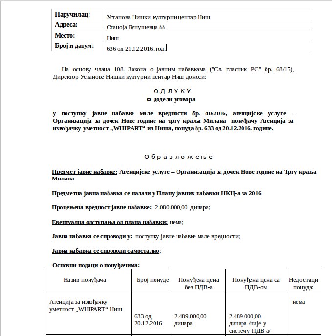 odluka o dodeli ugovora