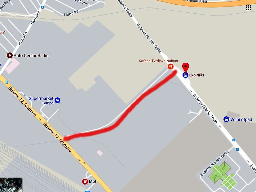 Lokacija novog Bulevara foto google maps printskrin
