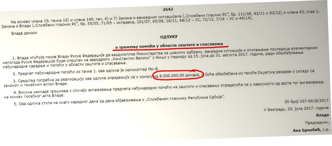 Odluka o traženju pomoći od Rusije