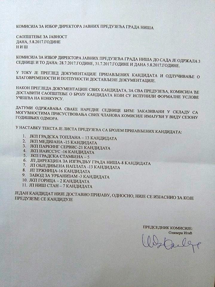 Saopstenje za javnost direktori foto JV J A