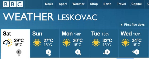 BBC vremenska prognoza