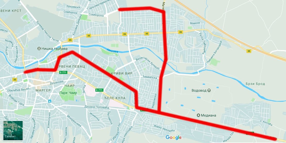 Mapa zatvorenih ulica Niski maraton foto print screen google maps