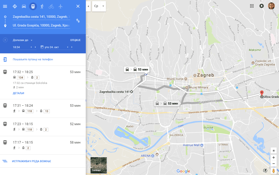 Zagreb Google transit