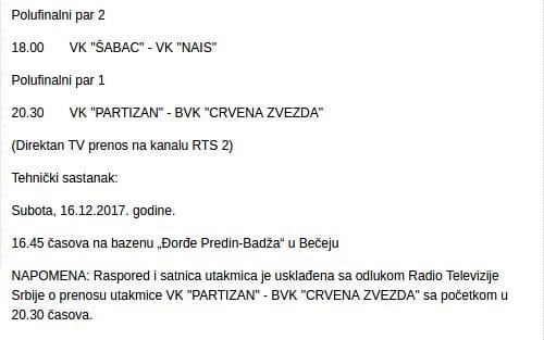 Raspored utakmica Nais Sabac foto print screen Vaterpolo savez Srbije