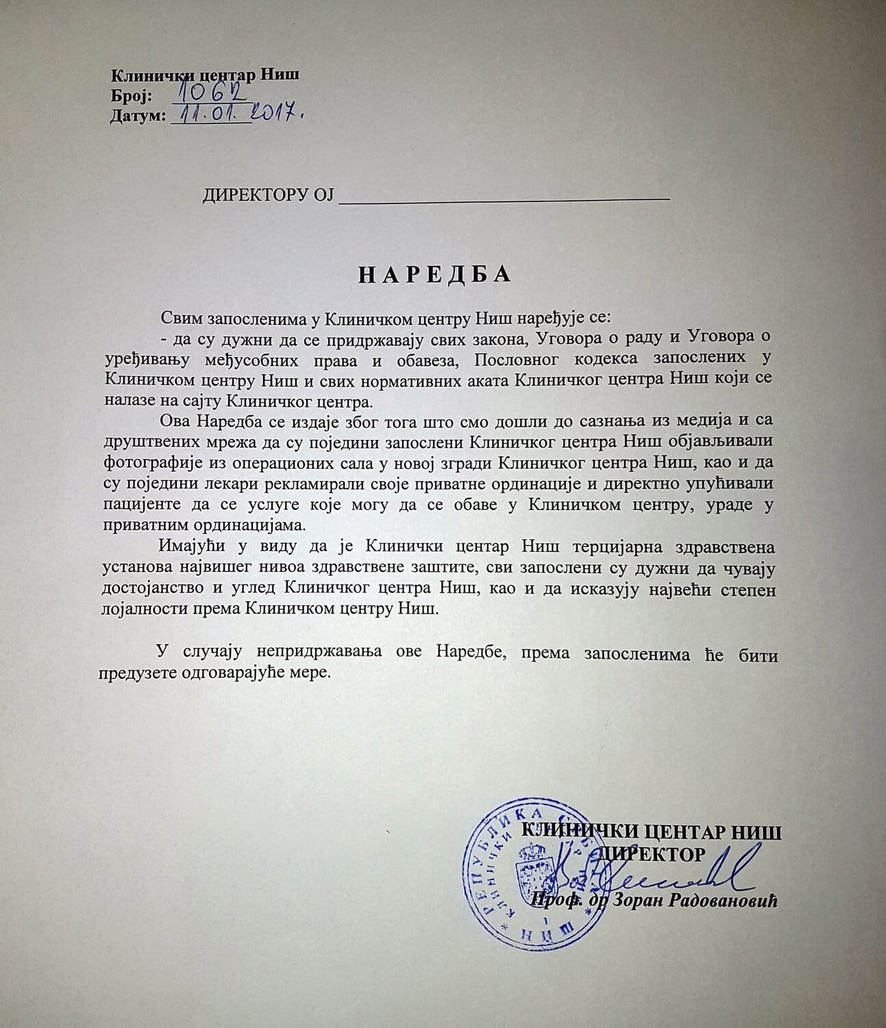 Naredba Klinicki foto N M