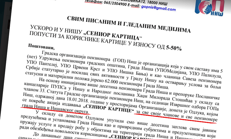 saopstenje senior kartice