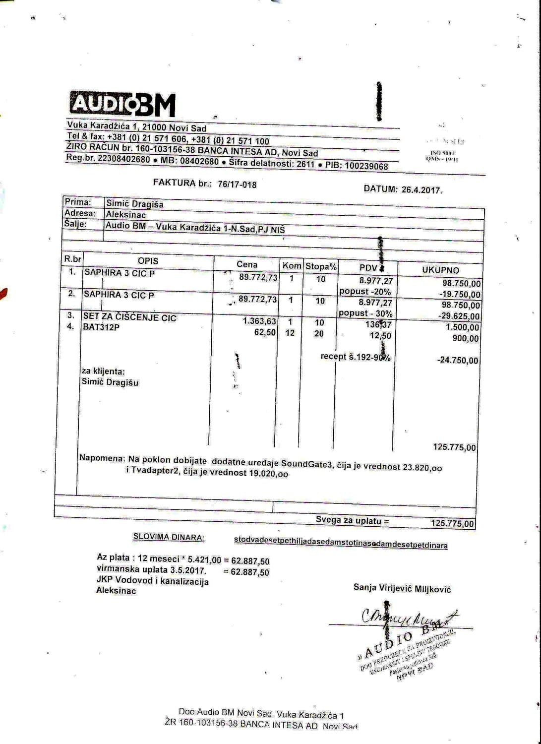 Profaktura slusnog aparata
