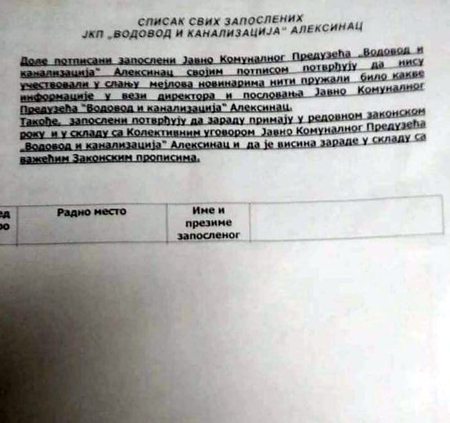 Vodovod Aleksinac dopis