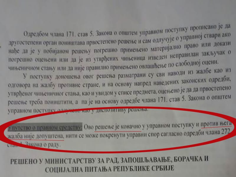 Jasno resenje ministarstva za rad