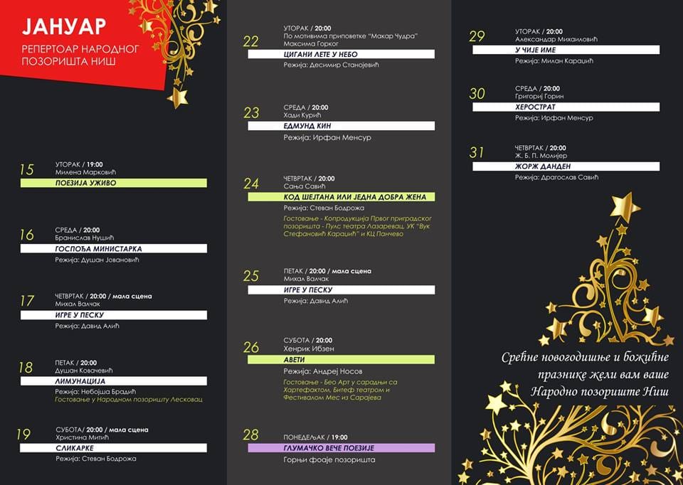 Repertoar Narodno pozoriste januar 2019 foto plakat