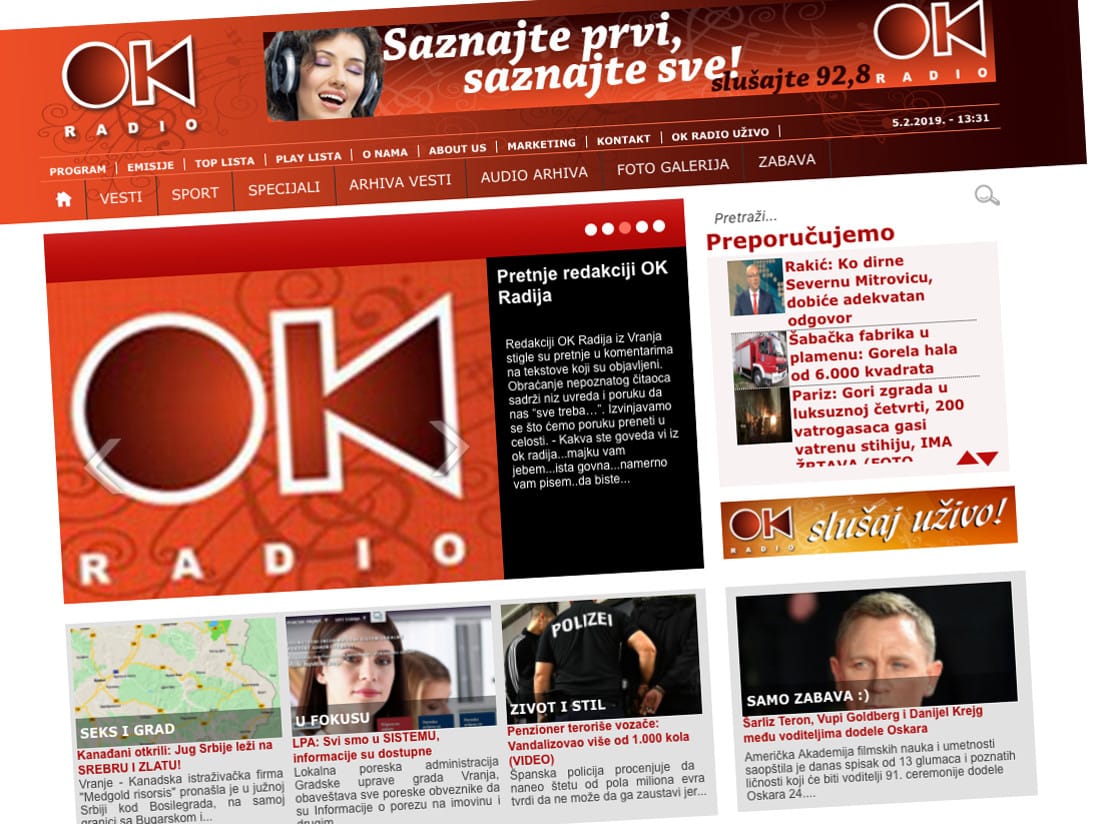 Pretnje redakciji “OK radija” iz Vranja 1 ok radio pretnje printscreen
