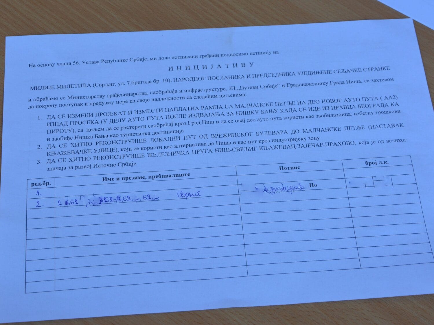 Peticijom protiv naplatne rampe na Malčanskoj petlji 1 peticija USS 2 Svrljig foto A Kostic scaled