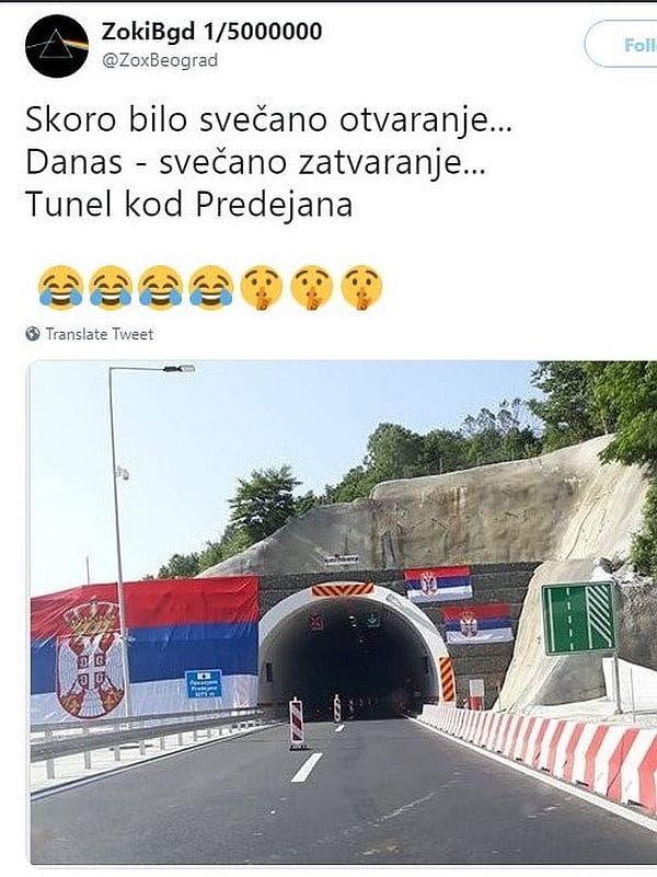 ZokiBgd 15000000 on Twitter Skoro bilo svecano otvaranje Danas svecano zatvaranje Tunel kod Predejana Opera