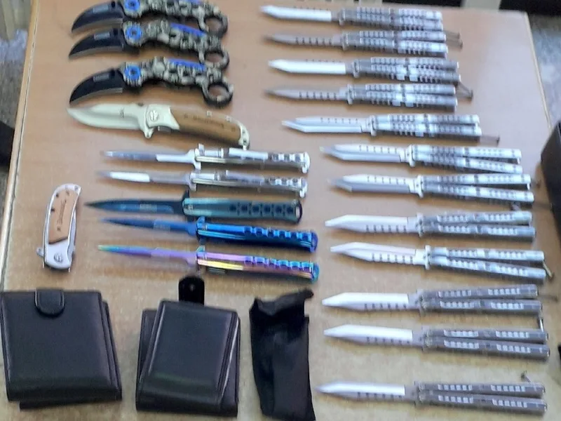 Carinici na Gradini u autobusu zaplenili borbene i lovačke noževe 17 nozevi foto Uprava carina