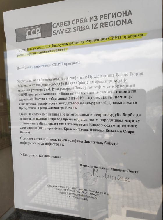 Obavestenje Linta V M R