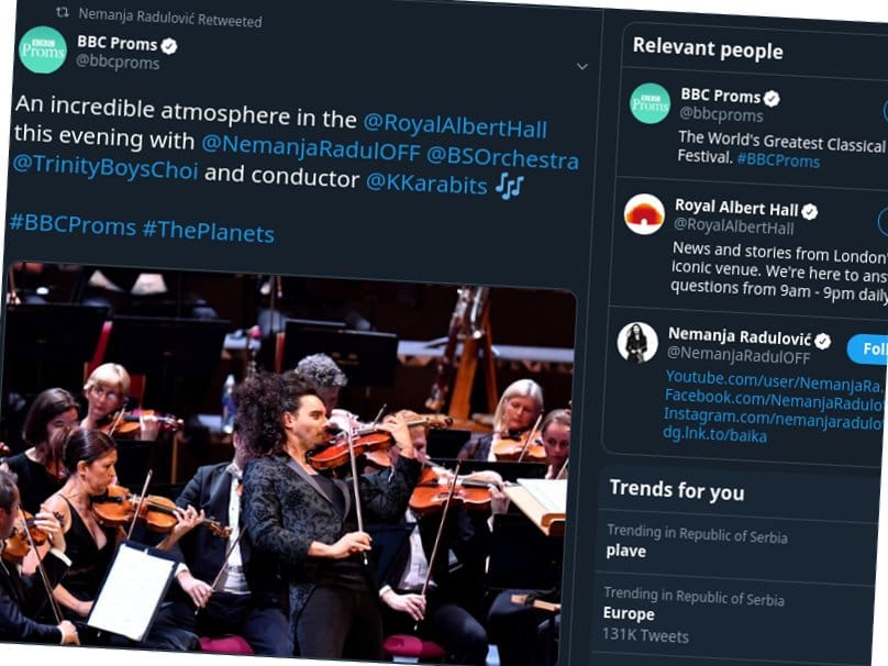 Nemanja Radulovic u Londonu foto printskrin Twitter BBC Proms