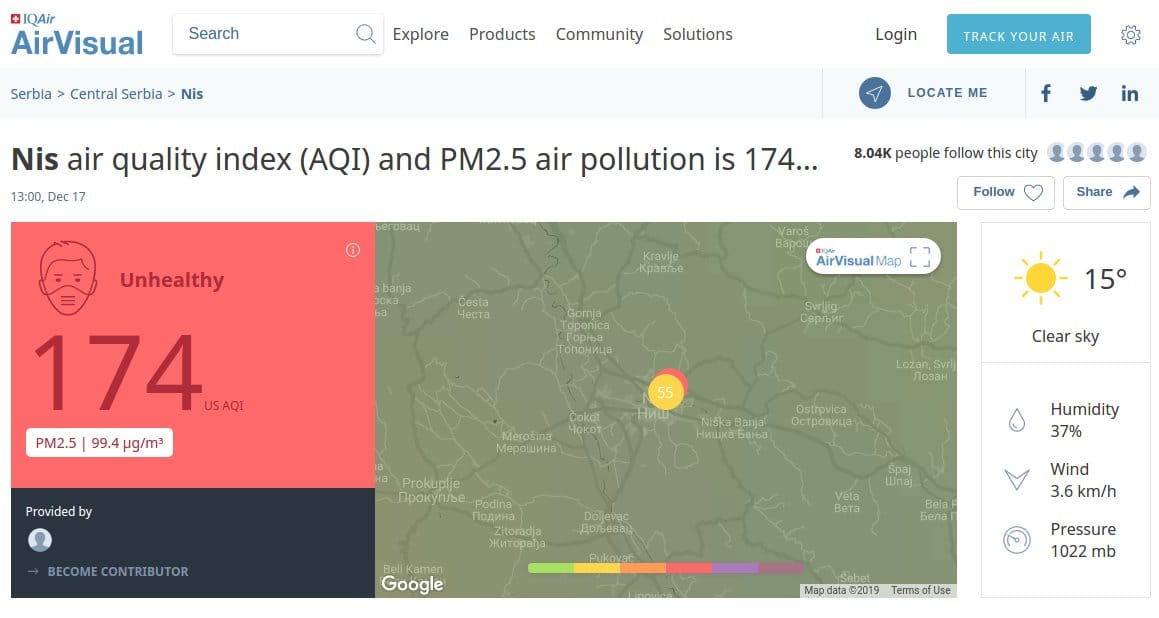 Merenja kvaliteta vazduha foto printskrin