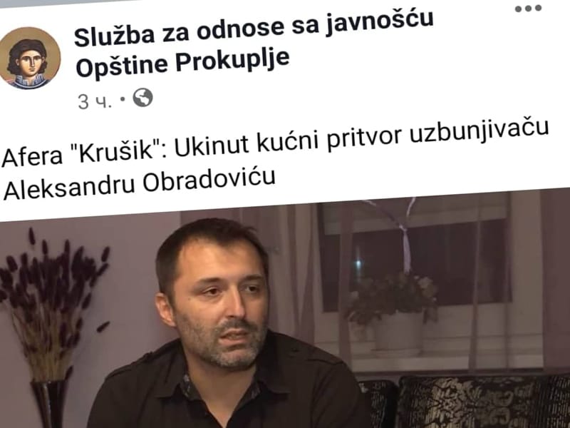 Hakovan Fejsbuk profil Grada Prokuplja, na stranici vest o uzbunjivaču iz Krušika 1 FB Prokuplje hakovan printscreen