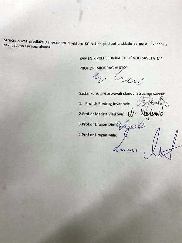 Strucni savet KC Nis dokument potpisi