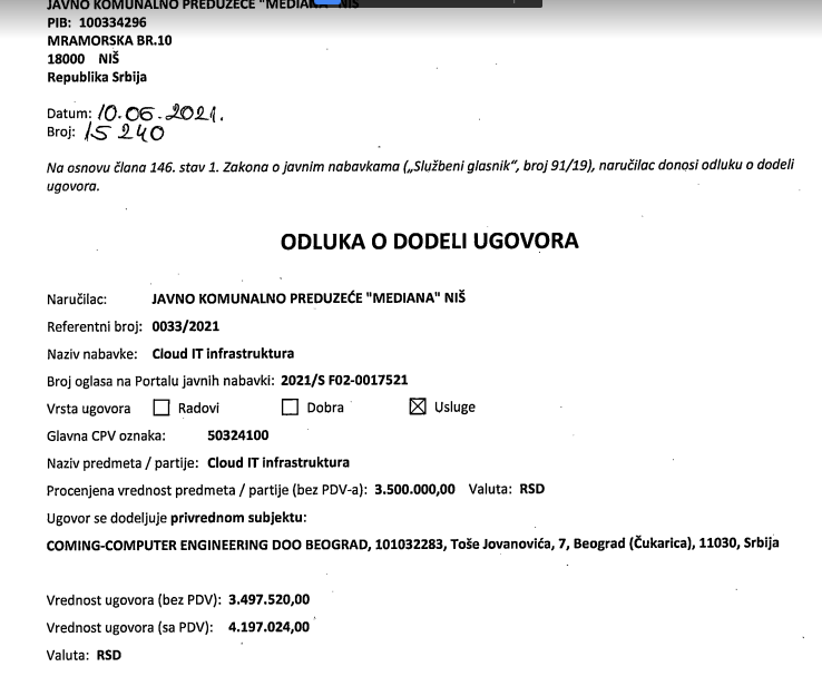 mediana ugovor serveri