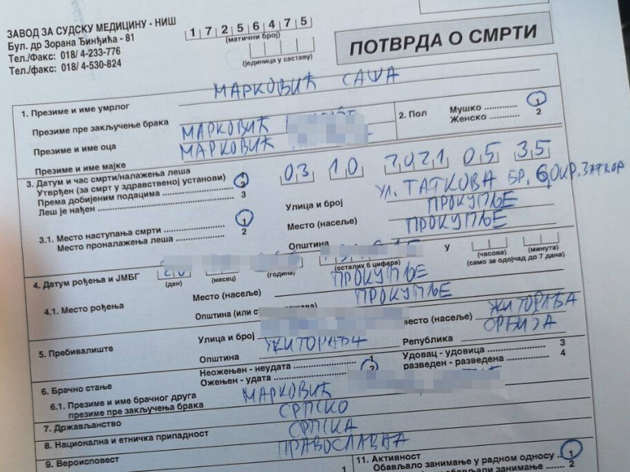 Nalaz obdukcije pokazao da je profesor DIF-a umro u prokupačkom zatvoru, a ne u bolnici kako tvrdi Ministarstvo 9 obdukcioni nalaz