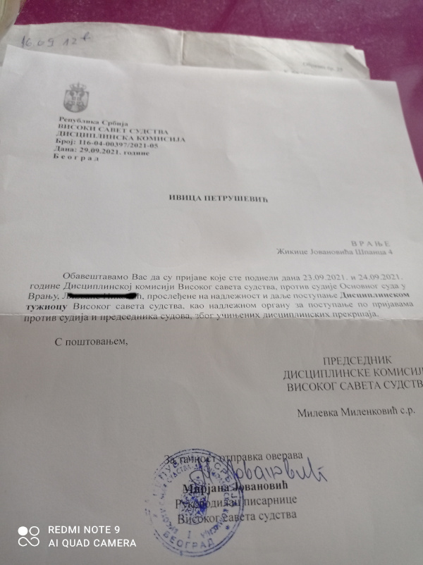 Dopis Visoki savet sudstva