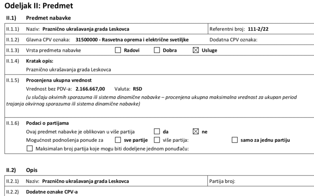 Javna nabavka ukrasi Leskovac