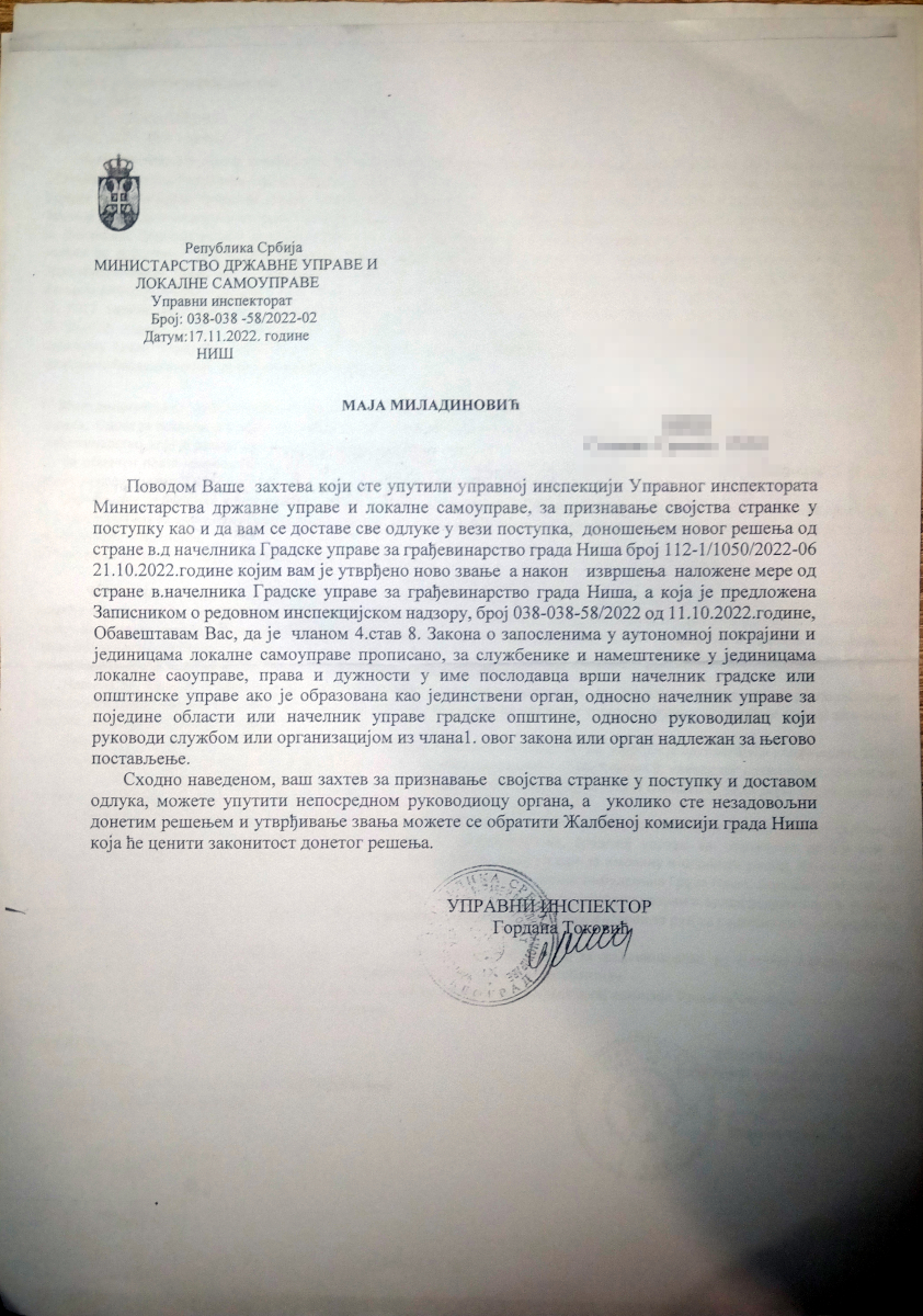 Odgovor Ministarstva; foto: JV