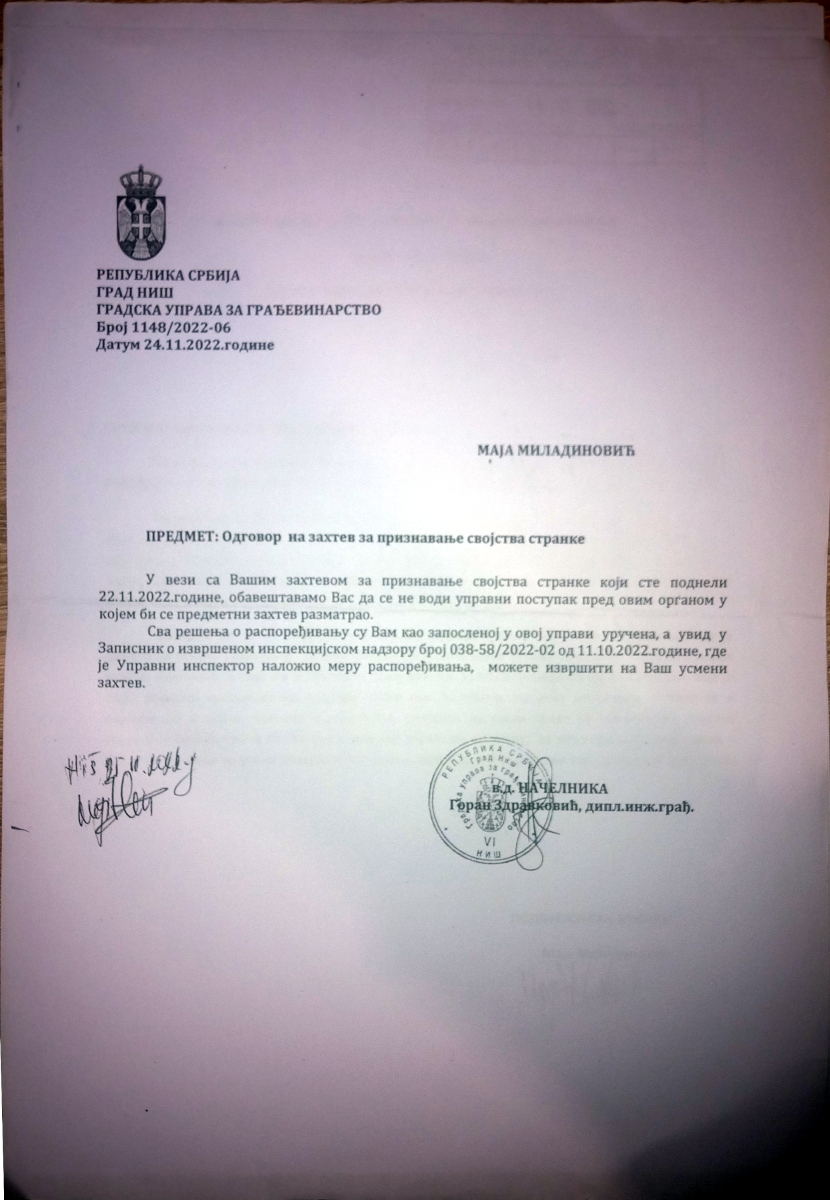 Odgovor Uprave; foto: JV