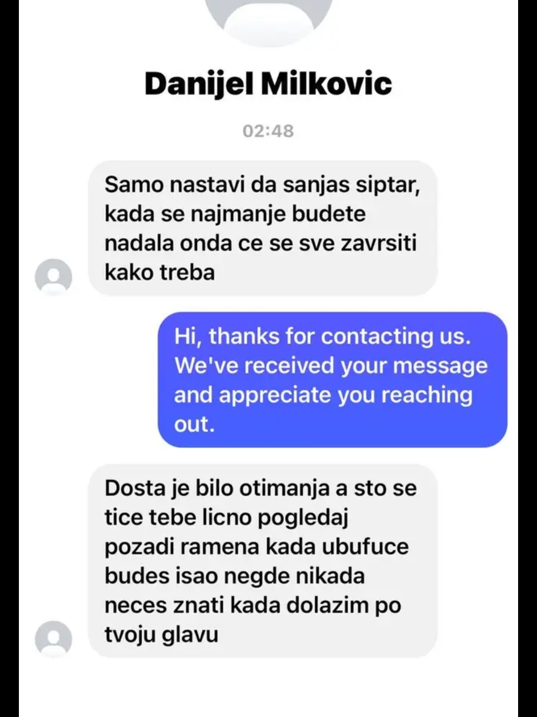 Pretnje Kamberiju - printskrin