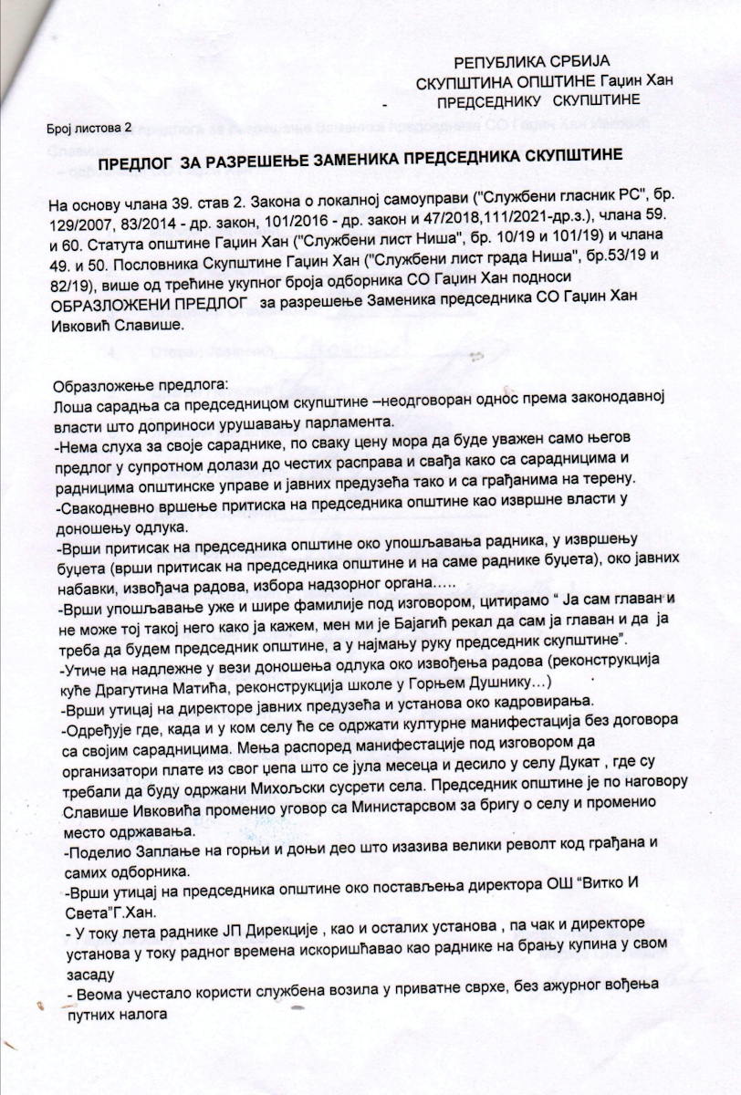 Gadžin Han, razlozi za smenu zamenika; foto: D. S