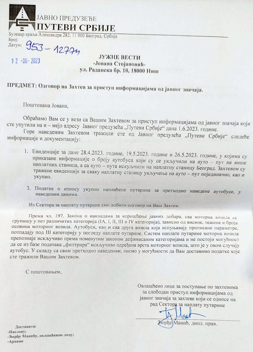 odgovor puteva srbije