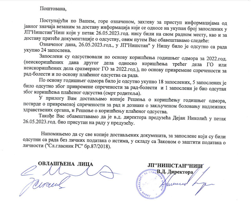 NIŠSTAN ODGOVOR; foto: JV