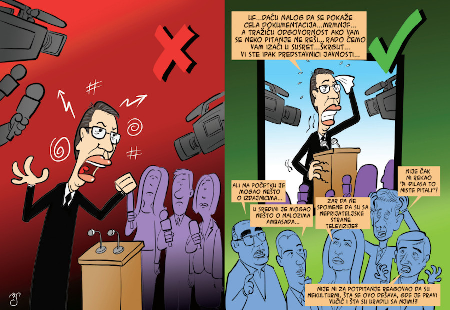 Vučić i mediji; foto: Marko Somborac