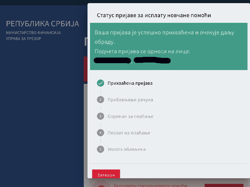 isplata drzavne pomoci 4, printscreen, trezor