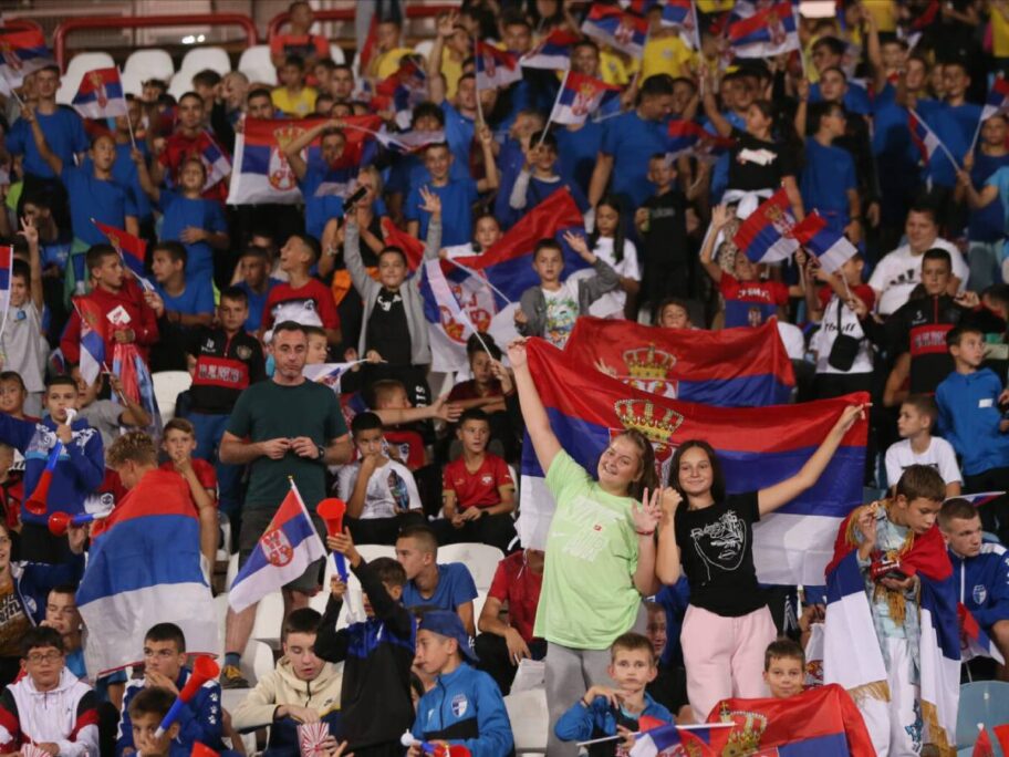 Ulaz na meč reprezentacije u Leskovcu samo za osnovne škole, fudbalske klubove i škole fudbala 1 deca tribina reprezentacija foto fss