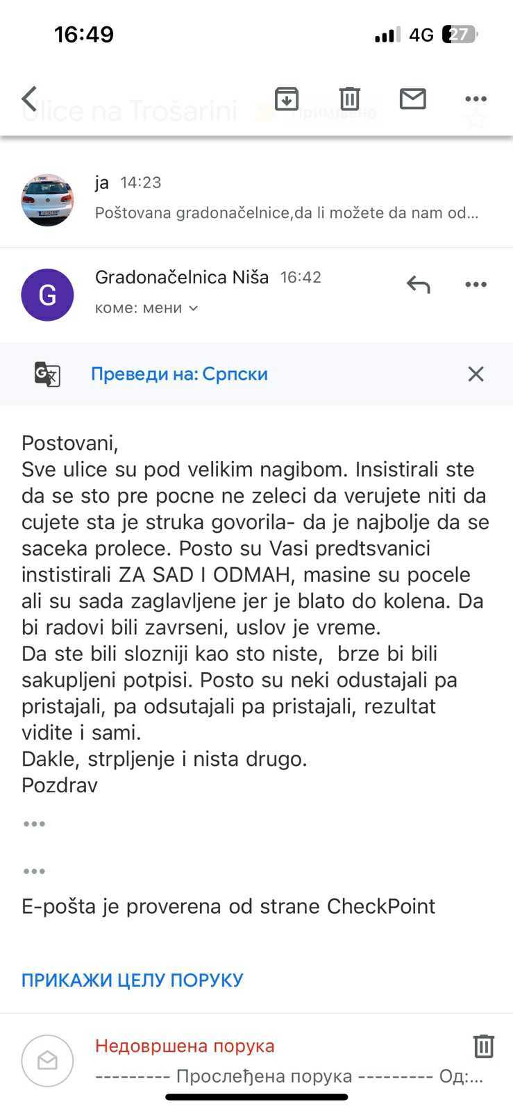 odgovor, gradonačelnica