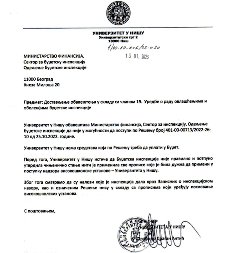 Odgovor rektora; foto: JV