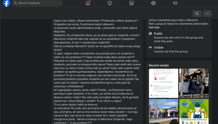 Vređanje i "targetiranje" studenata i profesora na Fejsbuku zbog protesta u Merošini 2 merosinske vesti